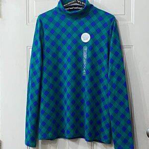 NWT Kim Rogers Perfectly Soft Womens Sz L Turtleneck Knut Top Green/Blue Check